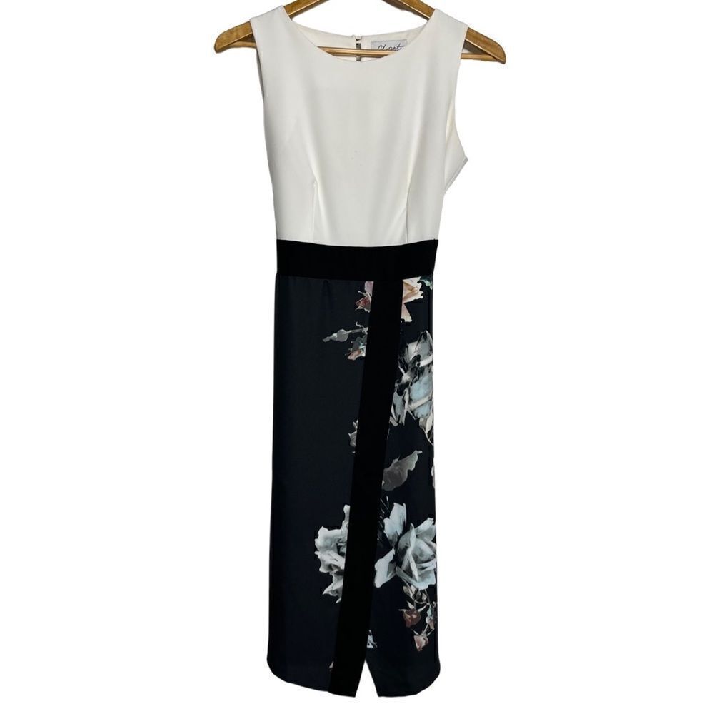 Closet London Color Block Floral Shift Midi Dress Black and White Size 6